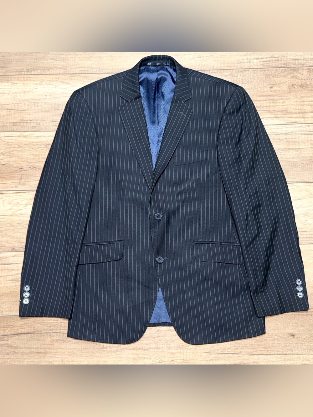 Mantoni Super 140s Milan Italy 100% Virgin Wool Black Pinstripe Blazer Mens 38S